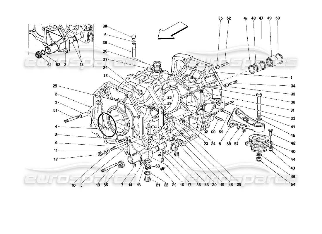 ferrari mondial 3.4 t coupe/cabrio caja de cambios y interm. carcasa - válido para autos con 4p diagrama de piezas