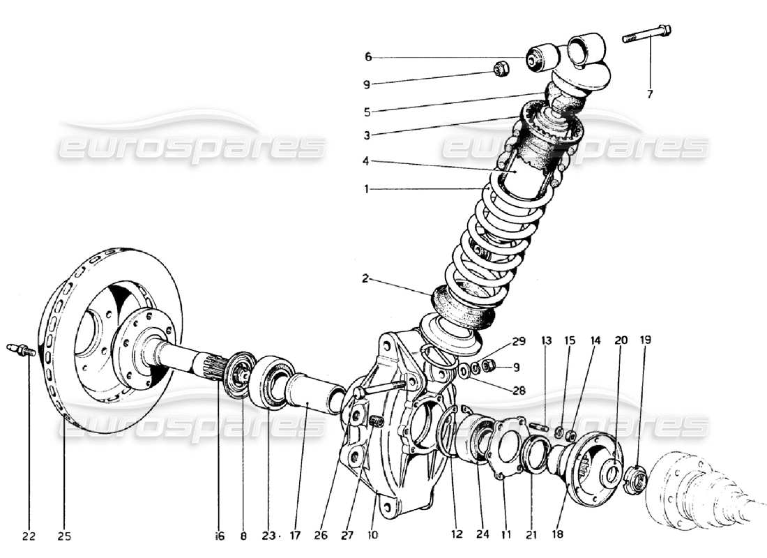 ferrari 308 gtb (1976) suspensión trasera - amortiguador y disco de freno diagrama de piezas
