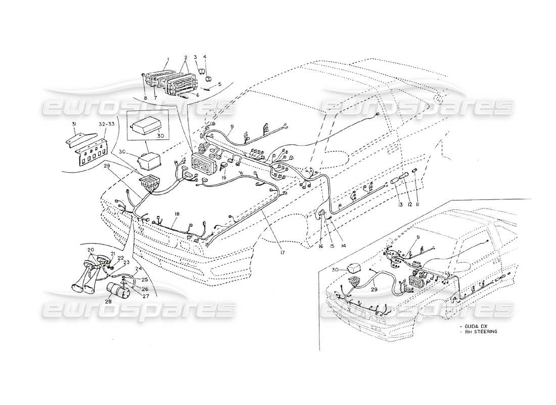 maserati shamal cableado del compartimento central y del motor diagrama de piezas
