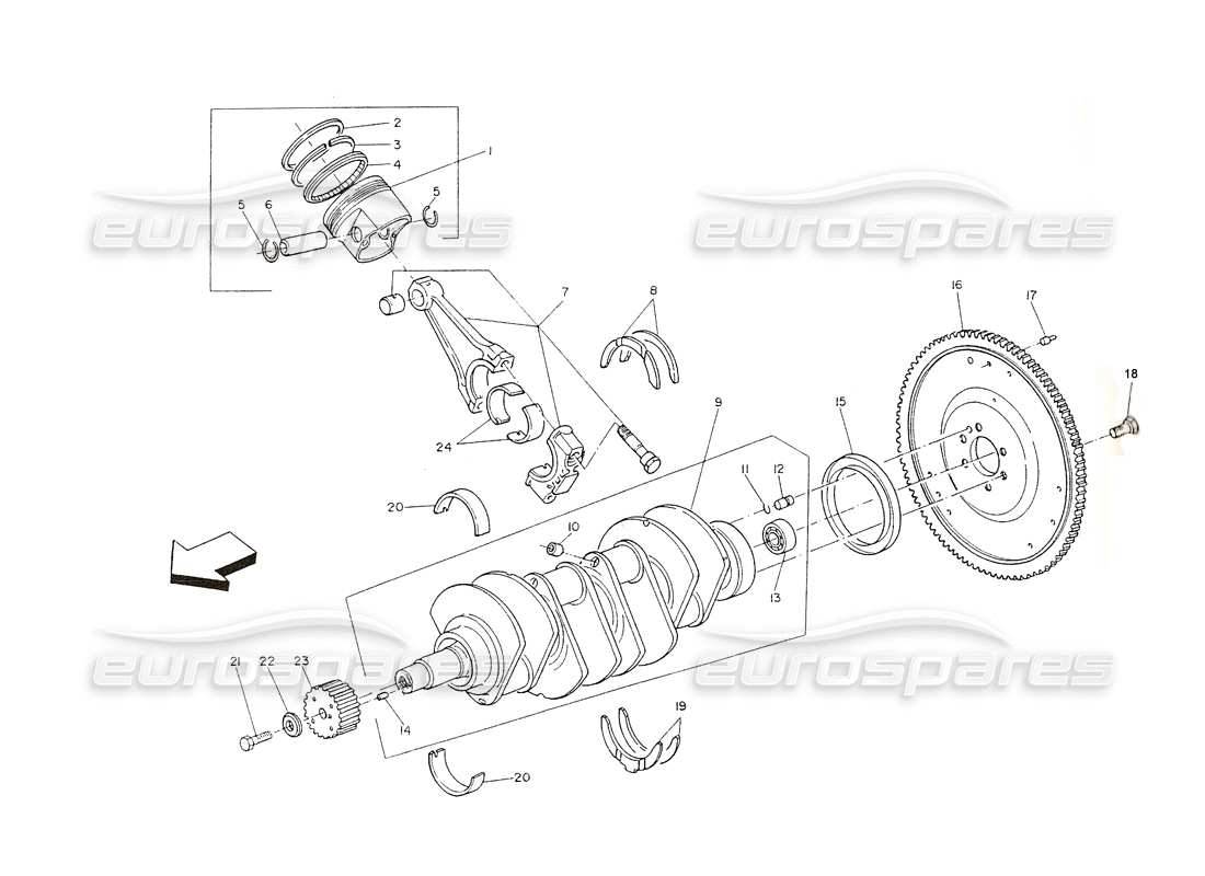 maserati shamal cigüeñal, pistones, bielas, volante diagrama de piezas