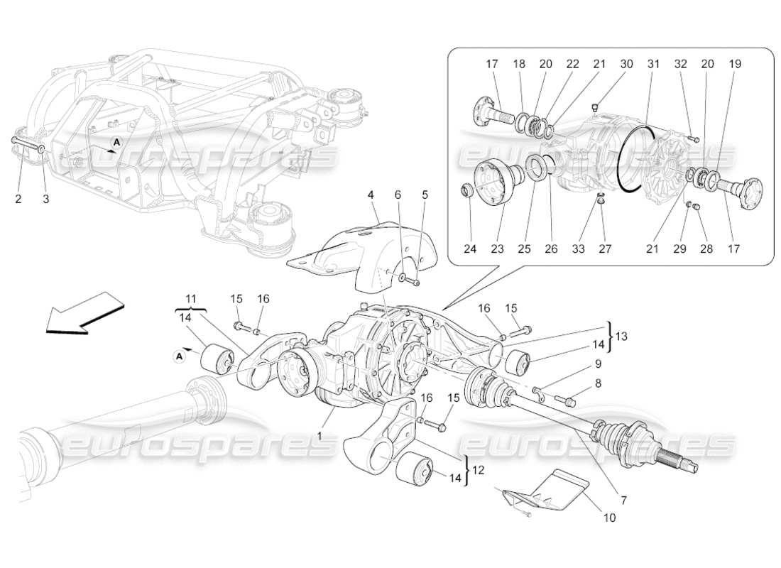 maserati grancabrio (2011) 4.7 diagrama de piezas del diferencial y del eje trasero