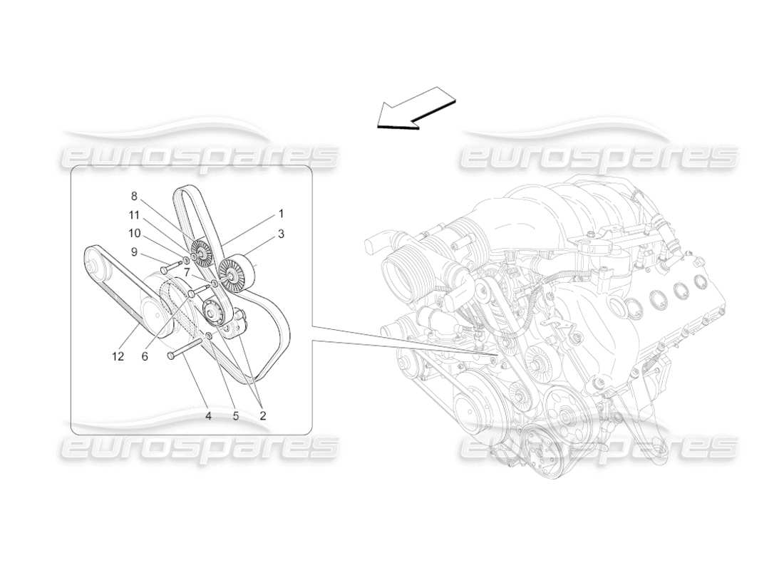 maserati grancabrio (2011) 4.7 diagrama de piezas de correas de dispositivos auxiliares