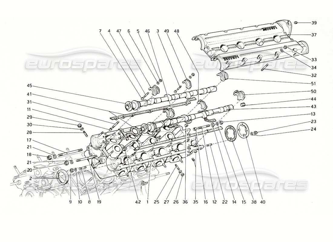 ferrari 308 gt4 dino (1976) culata (izquierda) diagrama de piezas