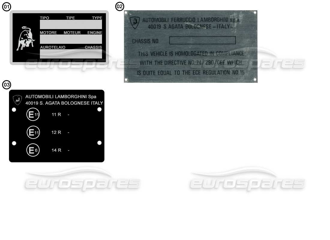 lamborghini miscellaneous lamborghini placas - placas de identificación diagrama de piezas