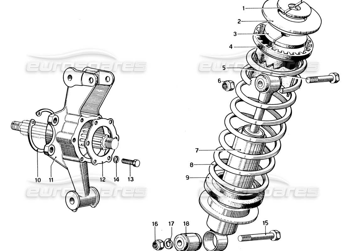 ferrari 330 gtc coupe suspensión trasera - porta ruedas diagrama de piezas