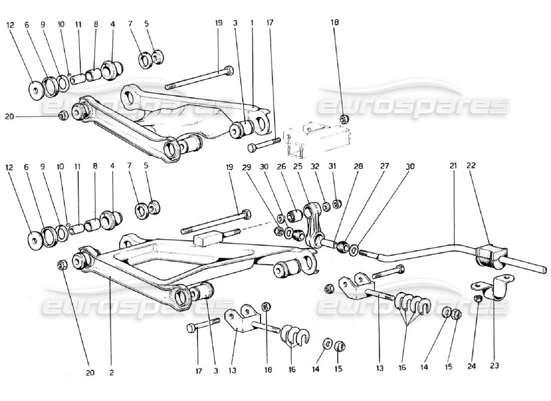 ferrari 308 gtb (1976) suspensión trasera: horquillas diagrama de piezas