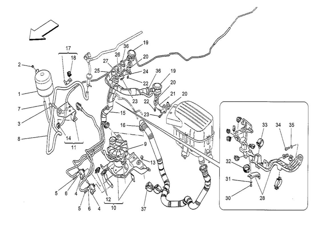 maserati qtp. v8 3.8 530bhp 2014 diagrama de piezas del sistema de aire adicional