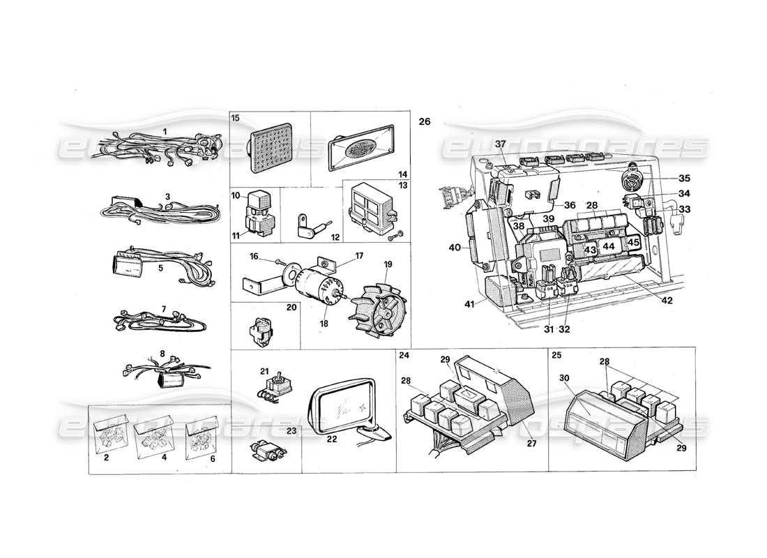maserati qtp.v8 4.9 (s3) 1979 diagrama de piezas del sistema eléctrico