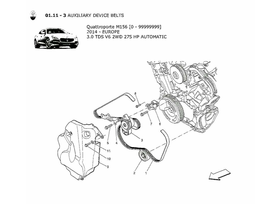 maserati qtp. v6 3.0 tds 275bhp 2014 diagrama de piezas de correas de dispositivos auxiliares