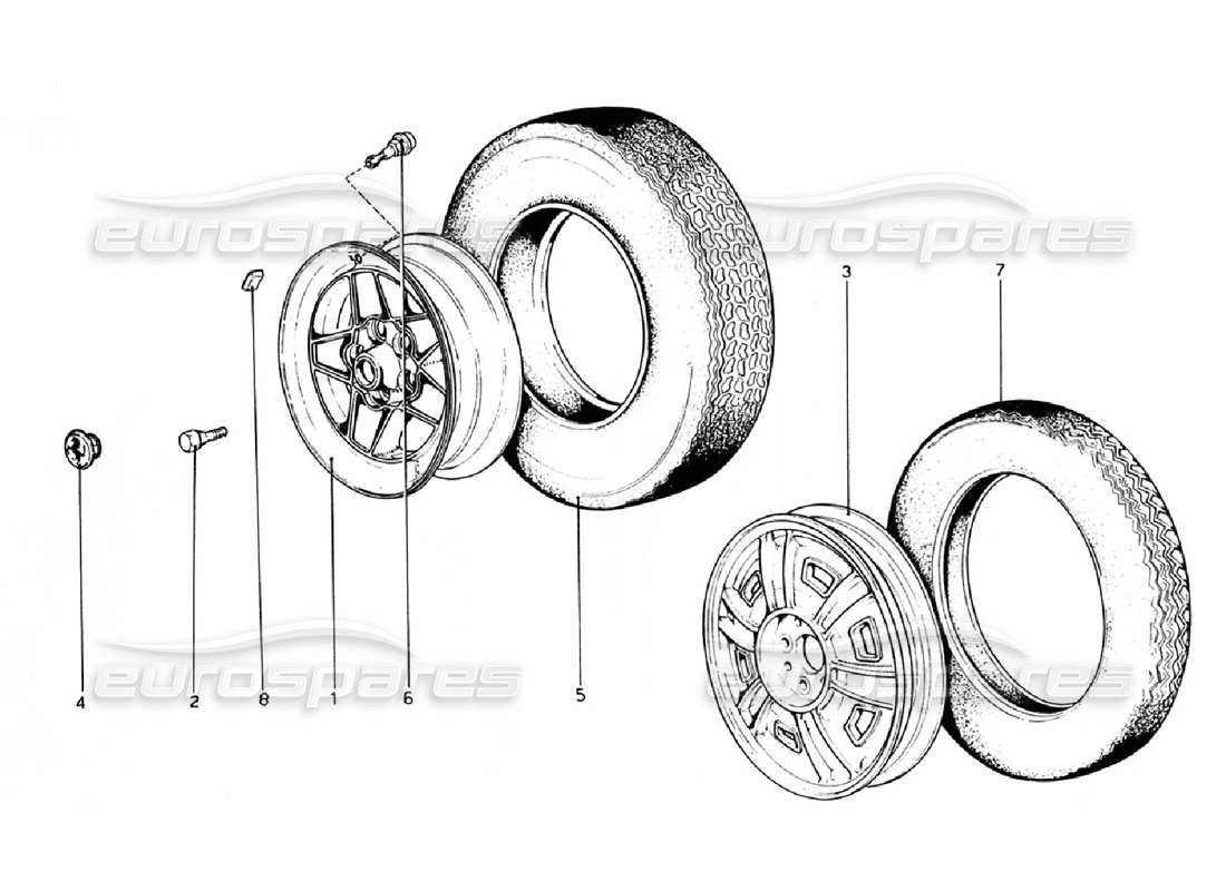 ferrari 308 gtb (1976) diagrama de piezas de ruedas