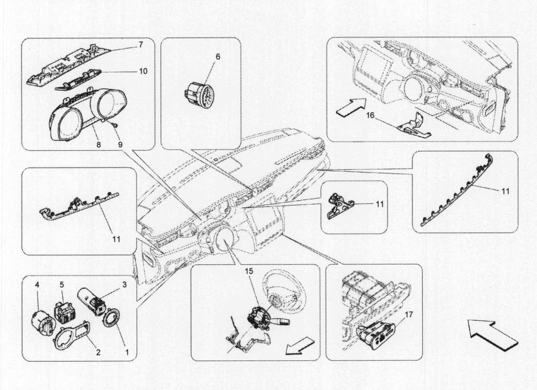 maserati qtp. v6 3.0 bt 410bhp 2wd 2017 dispositivos del tablero diagrama de piezas