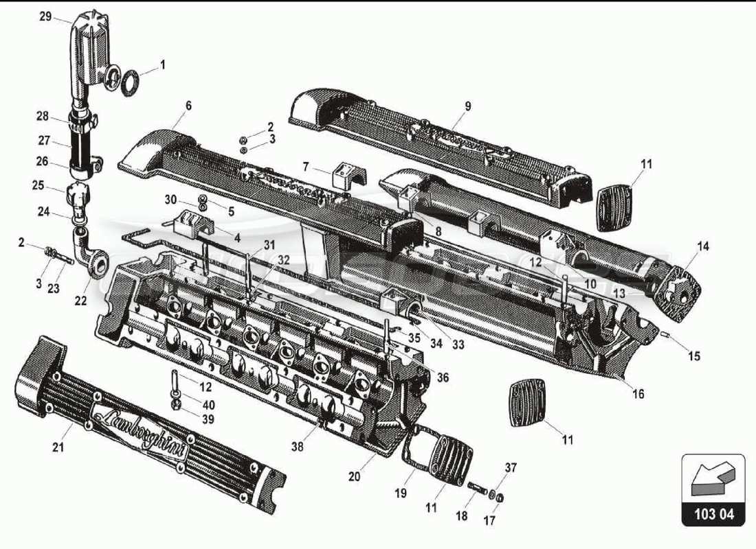 lamborghini 350 gt cubierta superior del motor diagrama de piezas