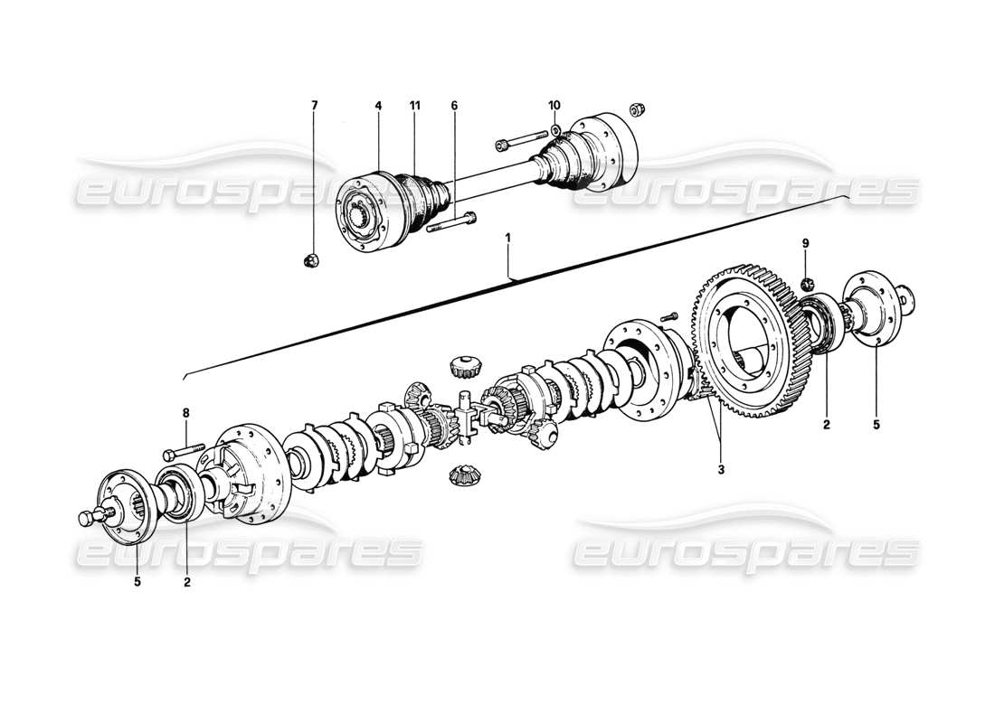 ferrari 308 gtb (1980) diferencial y semiejes diagrama de piezas