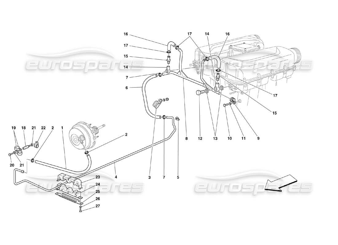 ferrari 360 challenge (2000) diagrama de piezas del sistema de refuerzo de frenos