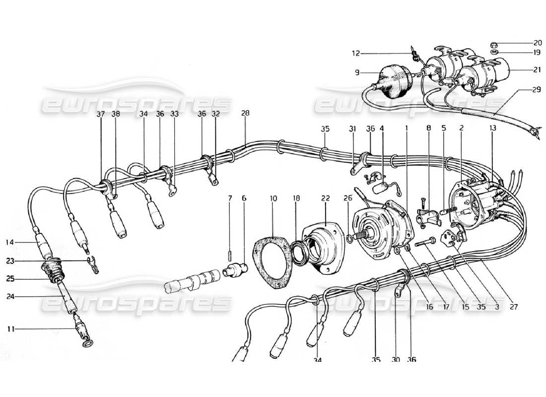 ferrari 308 gtb (1976) diagrama de piezas de encendido del motor