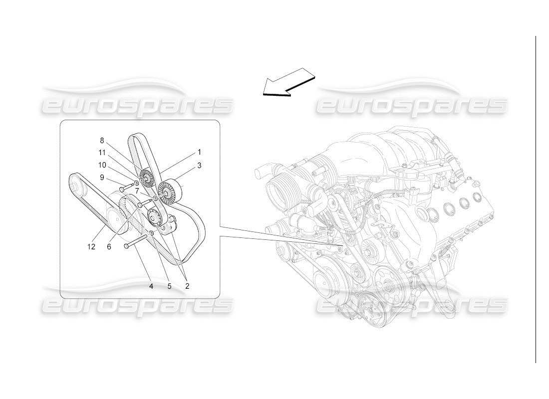 maserati qtp. (2007) 4.2 auto diagrama de piezas de correas de dispositivos auxiliares