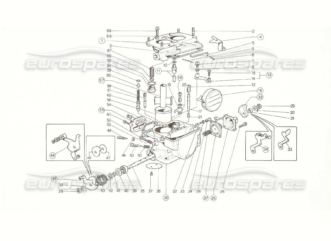 ferrari 308 gt4 dino (1976) diagrama de piezas de carbohidratos weber 40 dcnf (versión 1976 de ee. uu.)