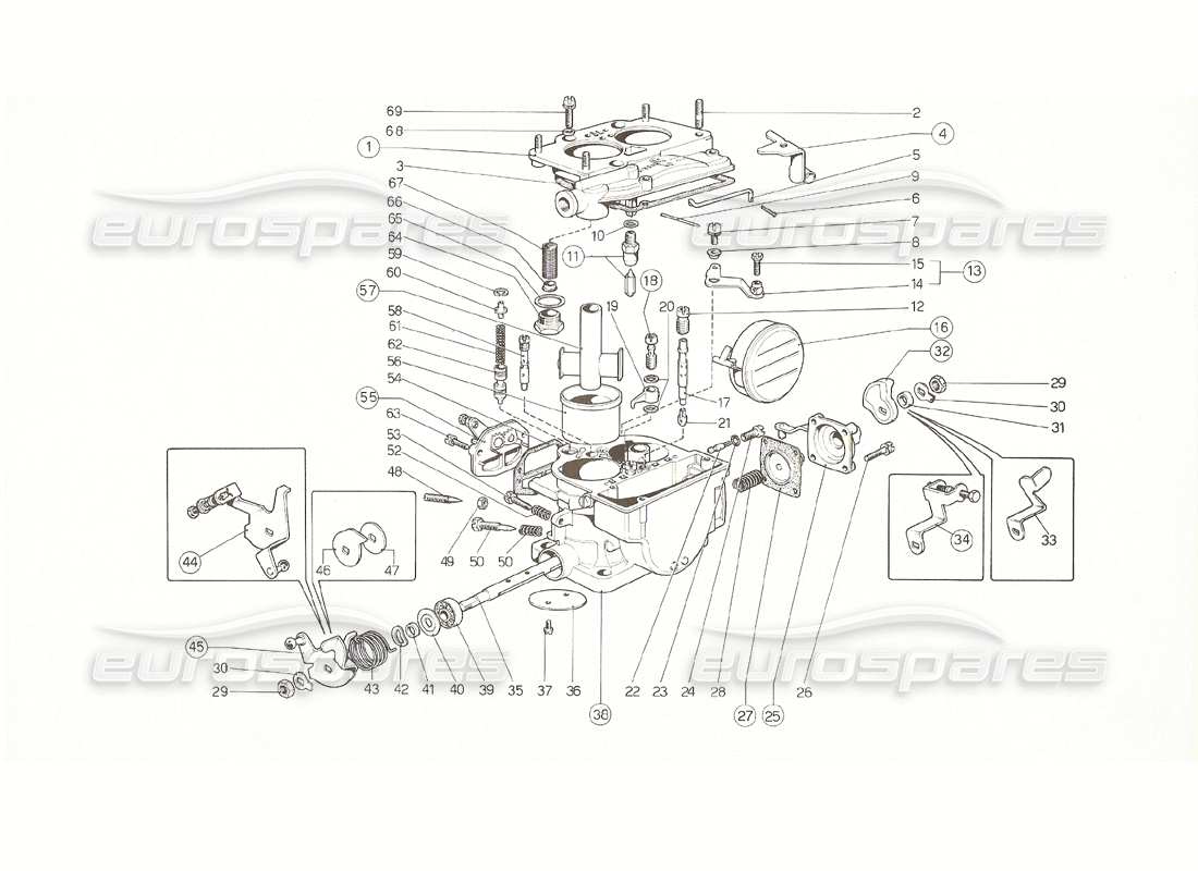 ferrari 308 gt4 dino (1976) carbohidratos weber 40 dcnf (versión 1976 de ee. uu.) diagrama de piezas