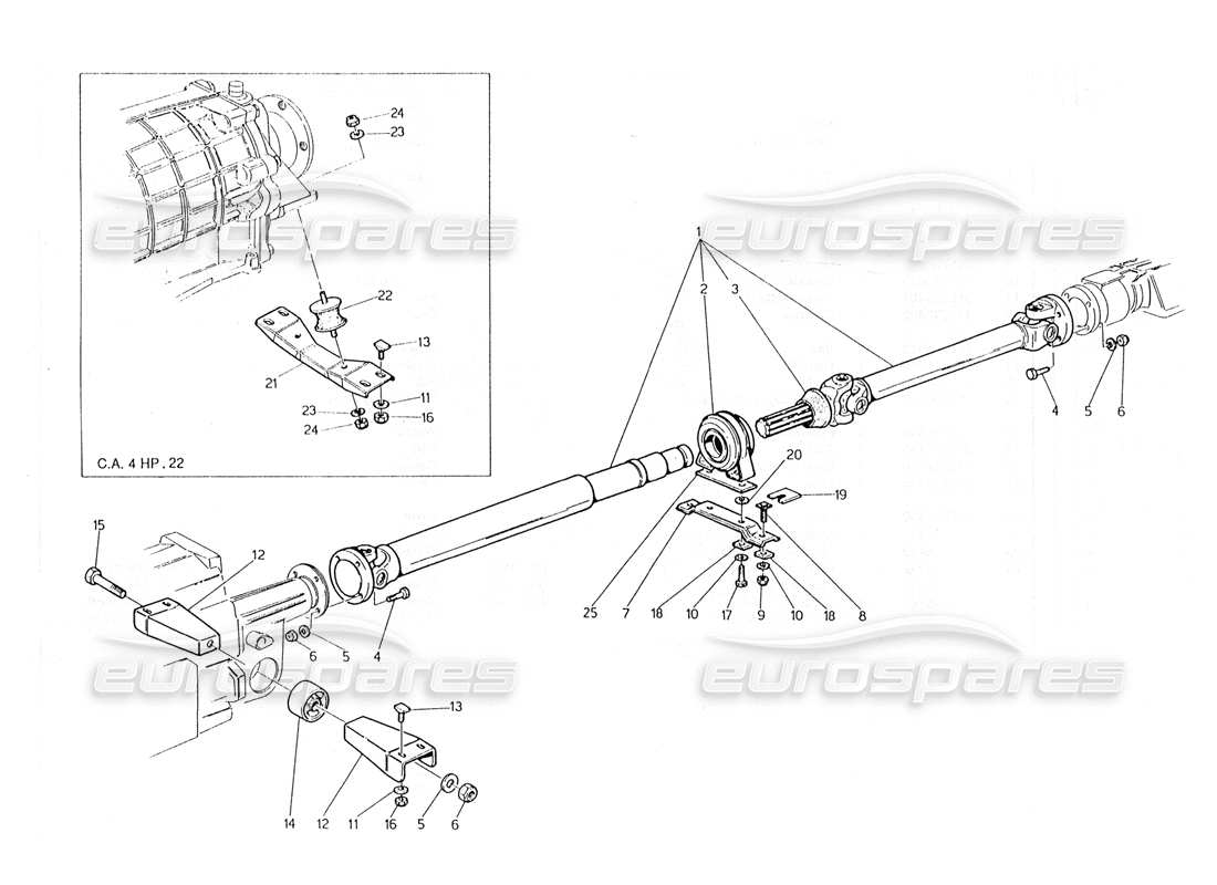 maserati 228 diagrama de piezas del eje de la hélice y del portador