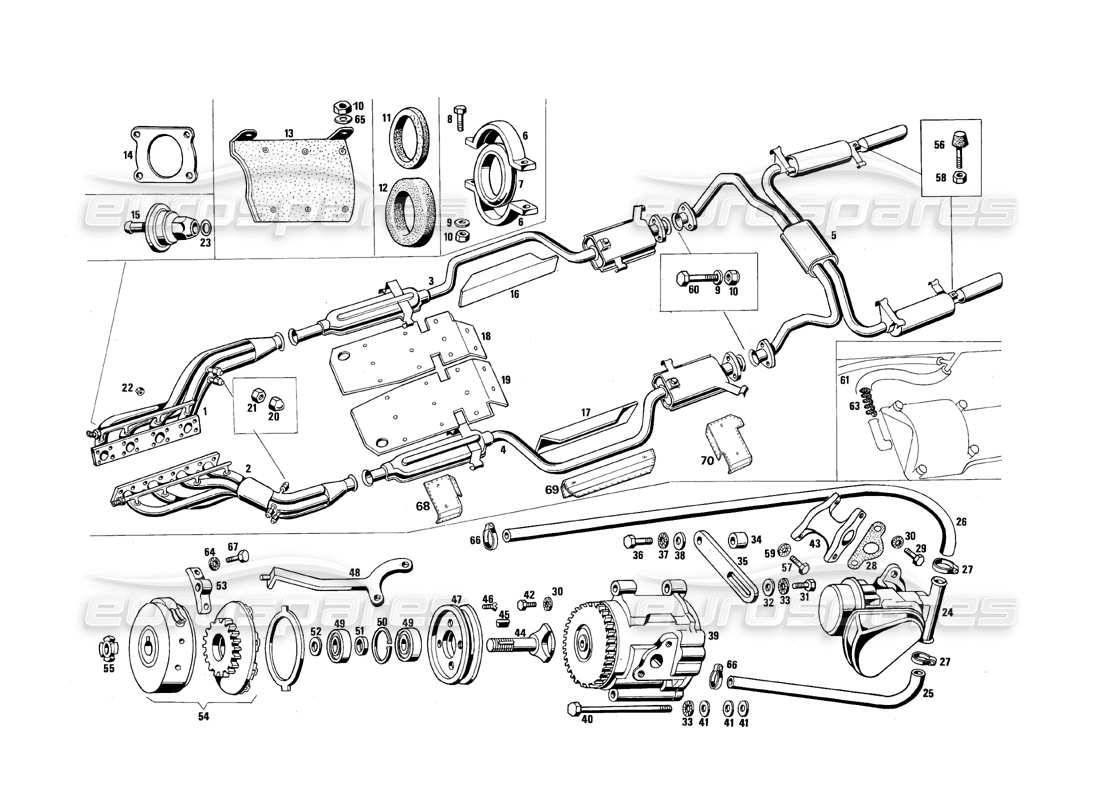 maserati qtp.v8 4.9 (s3) 1979 diagrama de piezas de los tubos de escape y la bomba de aire
