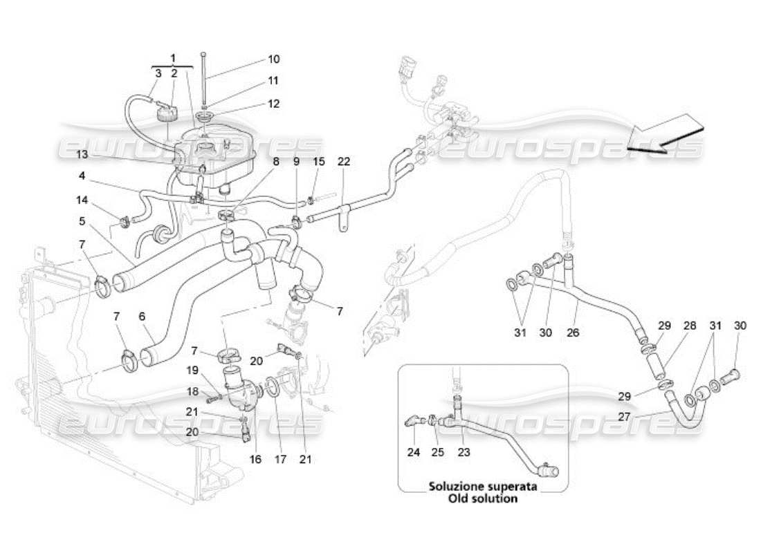 maserati qtp. (2005) 4.2 sistema de refrigeración: diagrama de piezas de nourice y líneas