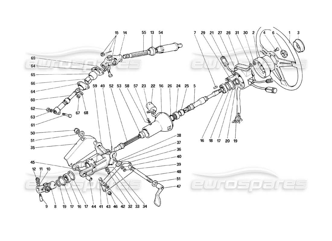 ferrari mondial 8 (1981) columna de dirección diagrama de piezas