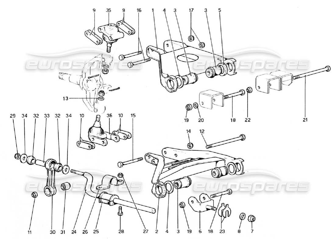 ferrari 308 gtb (1976) suspensión delantera - horquillas diagrama de piezas