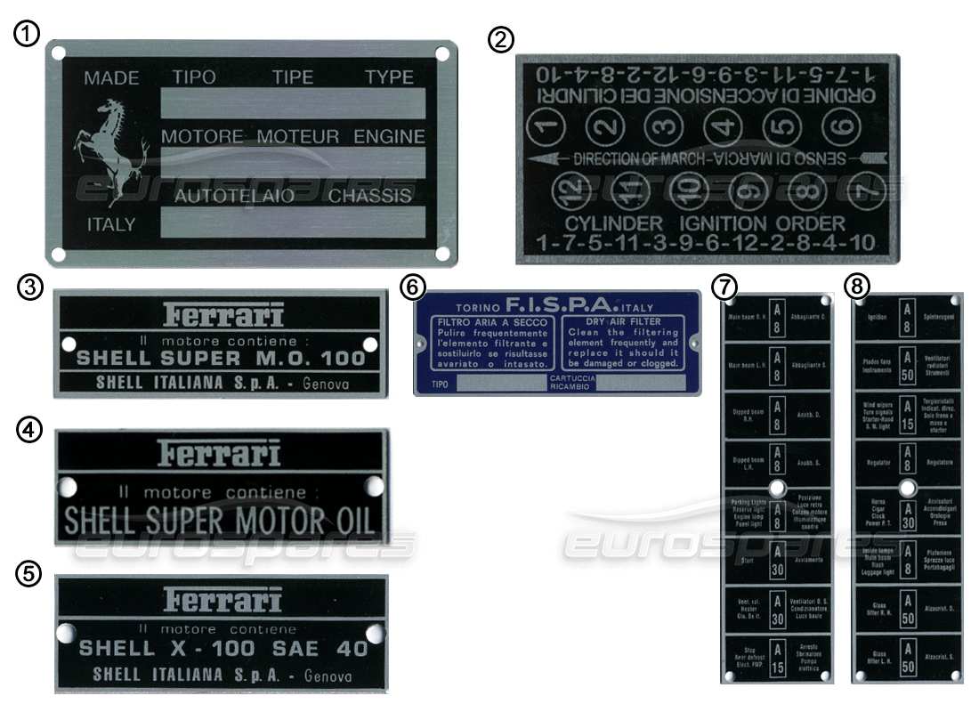 ferrari miscellaneous ferrari placas - identificación diagrama de piezas