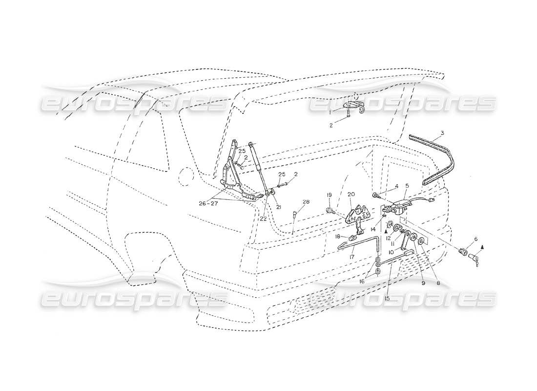 maserati shamal tapa del maletero: bisagras, controles de apertura diagrama de piezas
