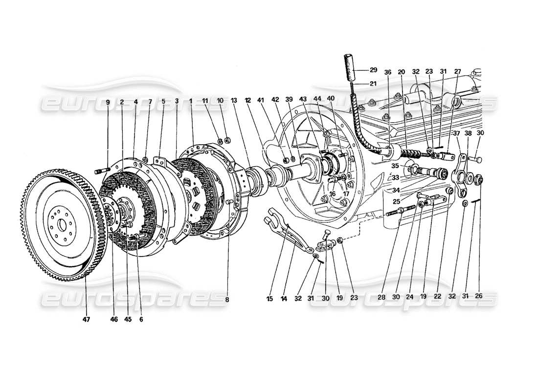 ferrari 412 (mechanical) sistema de embrague y control - 412 m. (del automóvil número 7005) diagrama de piezas