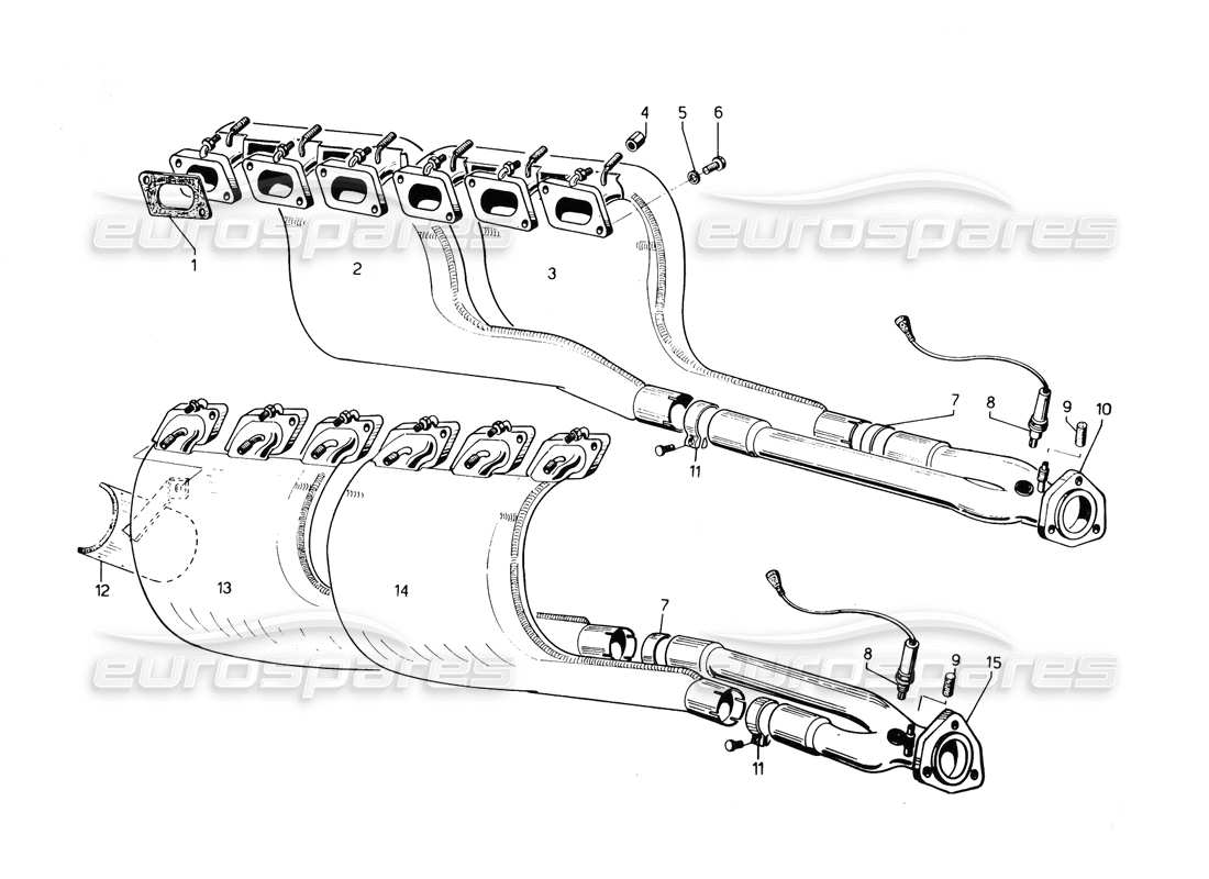 lamborghini countach 5000 qvi (1989) diagrama de piezas de los tubos de escape