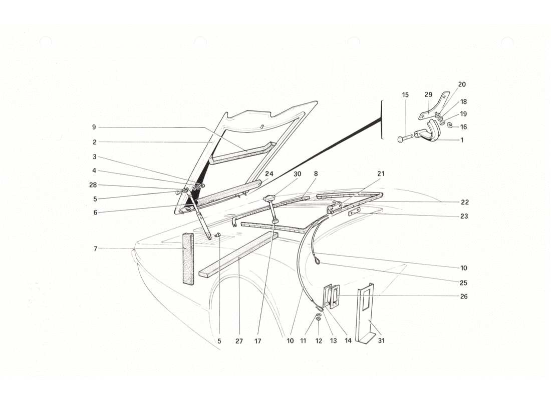 ferrari 208 gtb gts diagrama de piezas de la tapa del compartimento frontal