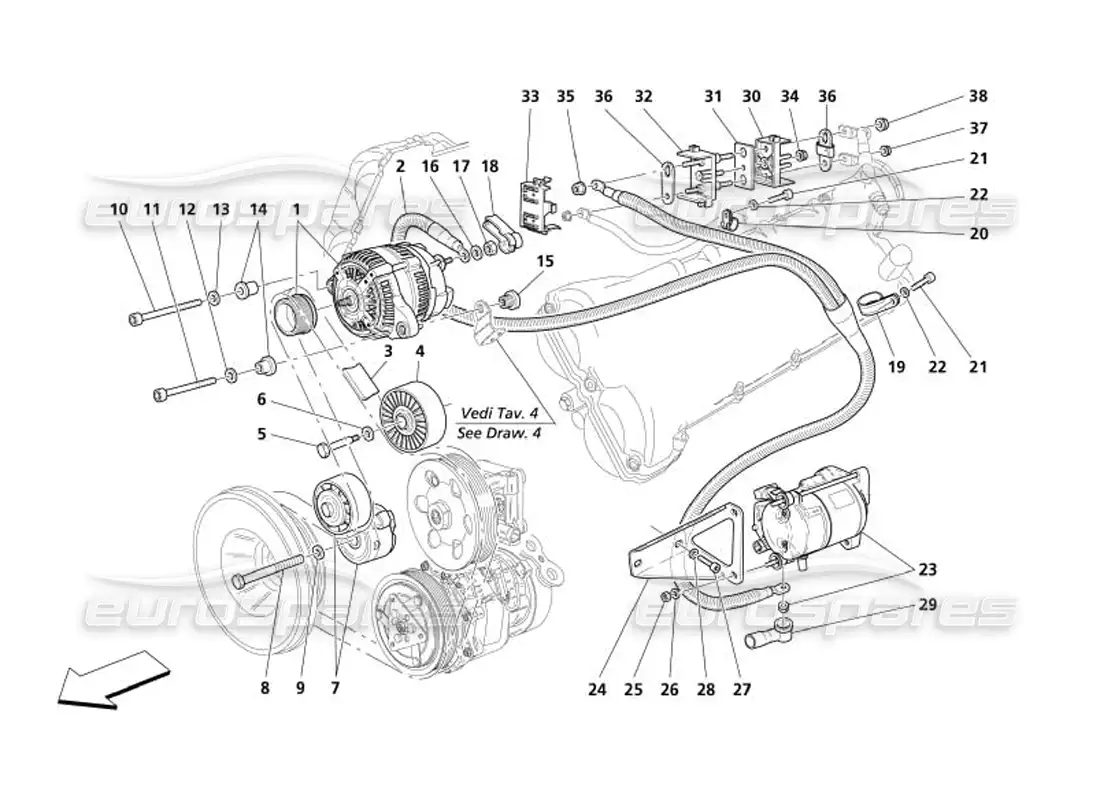 maserati 4200 spyder (2005) motor de arranque del generador de corriente diagrama de piezas