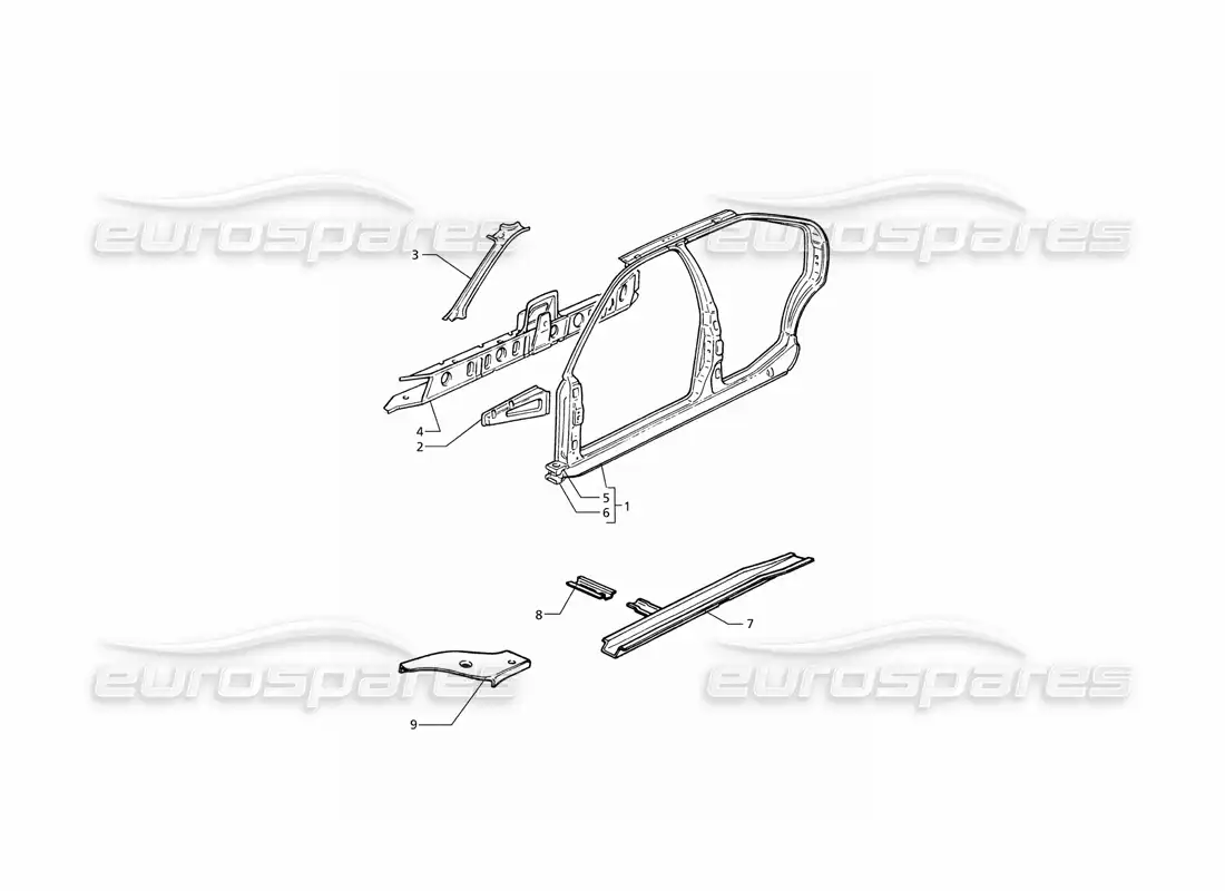 maserati qtp v8 (1998) carrocería: paneles laterales diagrama de piezas