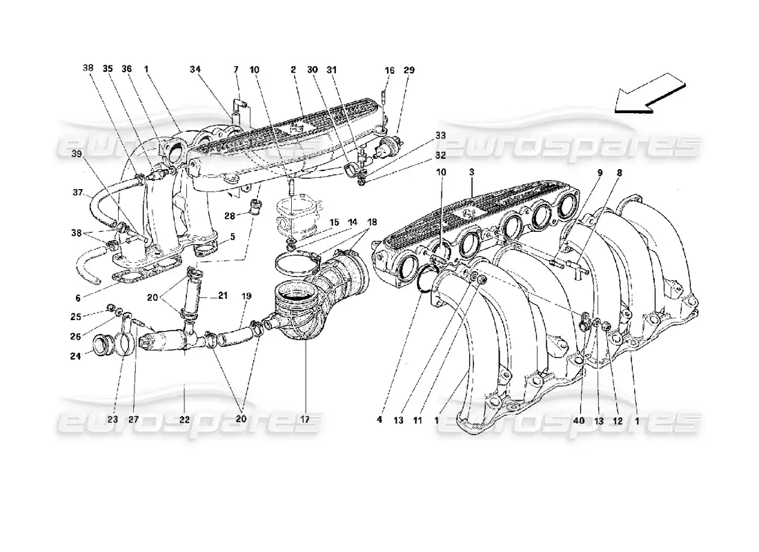 ferrari 512 tr colectores de admisión de aire diagrama de piezas