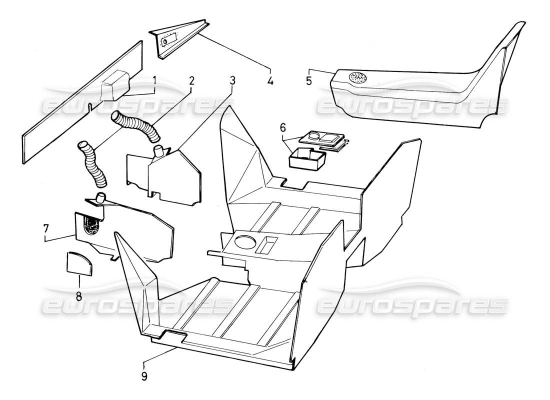 lamborghini countach 5000 qv (1985) coberturas interiores (válido para la variación qv: 1987 de enero) diagrama de piezas