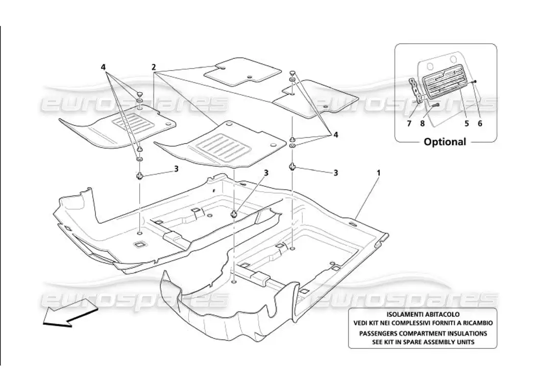 maserati 4200 gransport (2005) alfombras del habitáculo diagrama de piezas