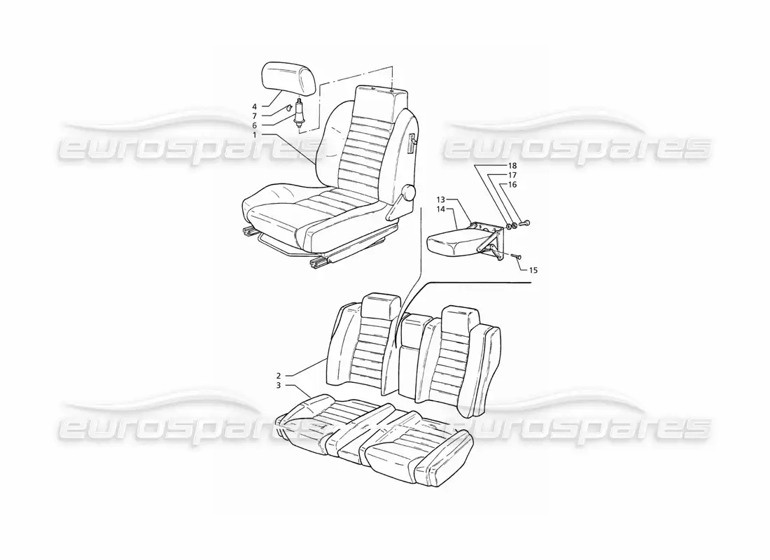 maserati ghibli 2.8 gt (variante) asientos delanteros y traseros diagrama de piezas