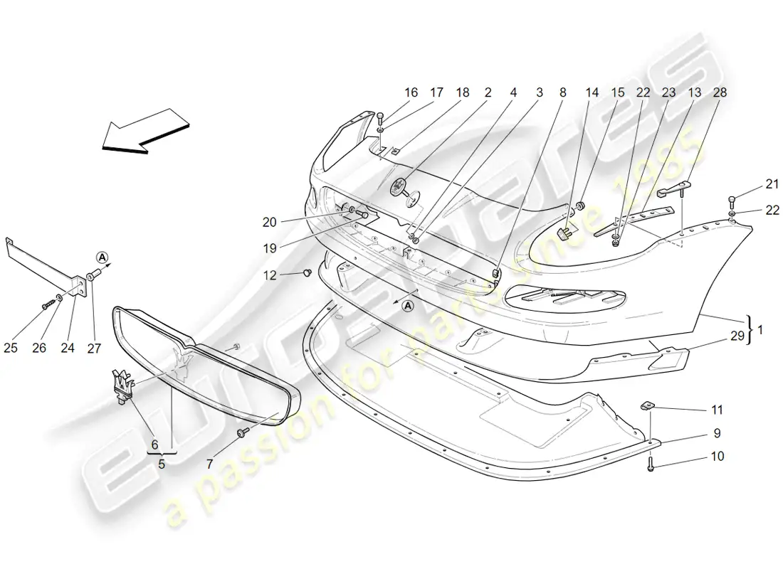 maserati 4200 gransport (2005) parachoques delantero diagrama de piezas