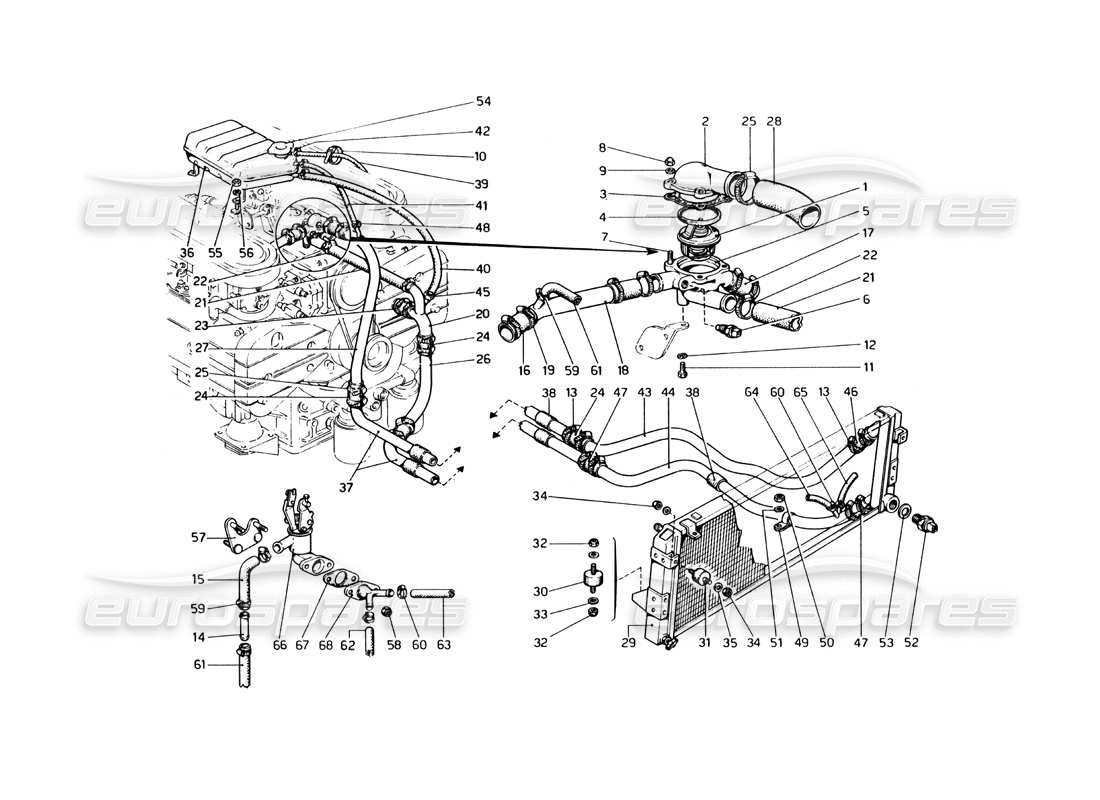 ferrari 365 gt4 berlinetta boxer diagrama de piezas del sistema de refrigeración (del vehículo número 17847)