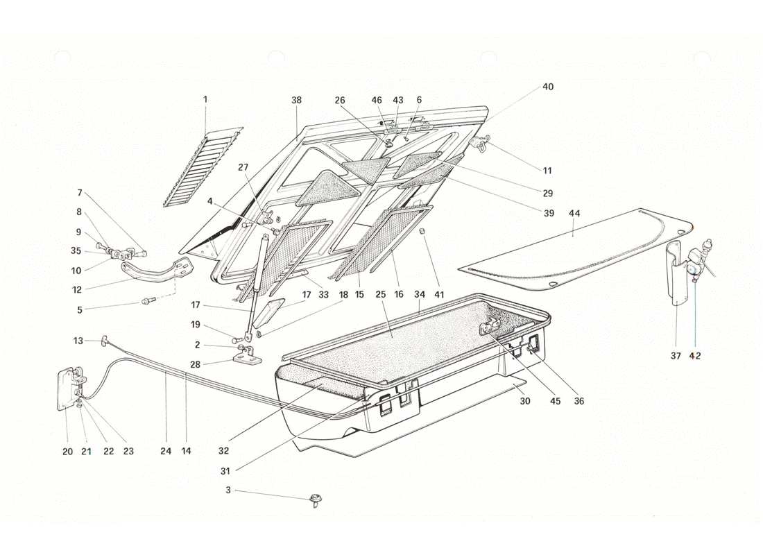 ferrari 208 gtb gts capó trasero y maletero diagrama de piezas