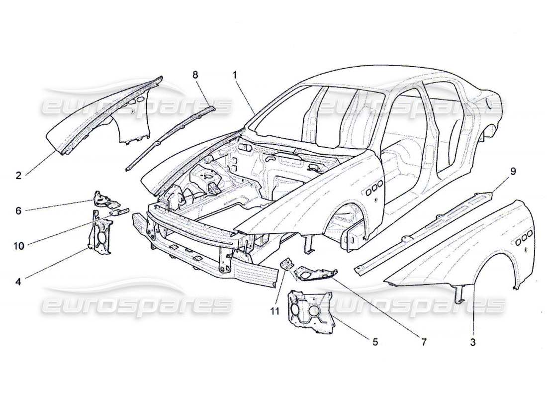 maserati qtp. (2010) 4.7 diagrama de piezas de la carrocería y los paneles exteriores delanteros