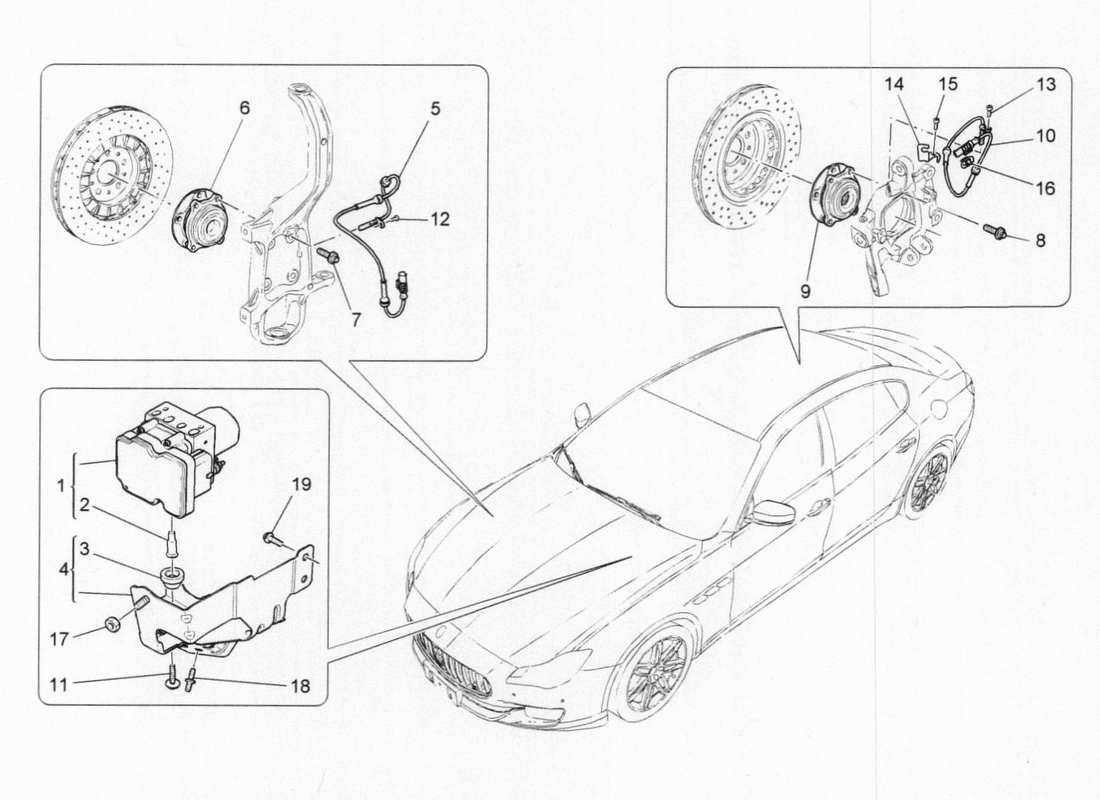 maserati qtp. v6 3.0 bt 410bhp 2015 diagrama de piezas de los sistemas de control de frenado
