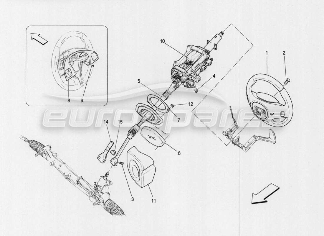 maserati qtp. v8 3.8 530bhp auto 2015 diagrama de piezas de la unidad de volante y columna de dirección