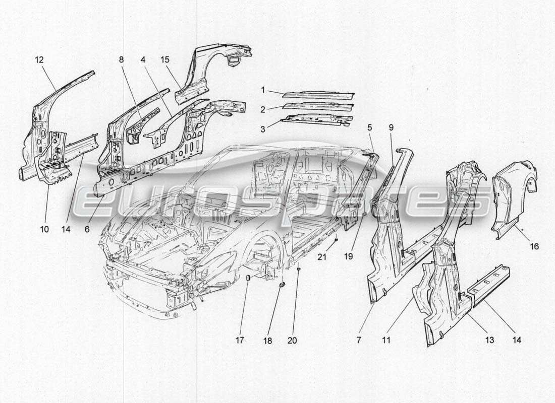 maserati grancabrio mc centenario carrocería y paneles exteriores centrales diagrama de piezas