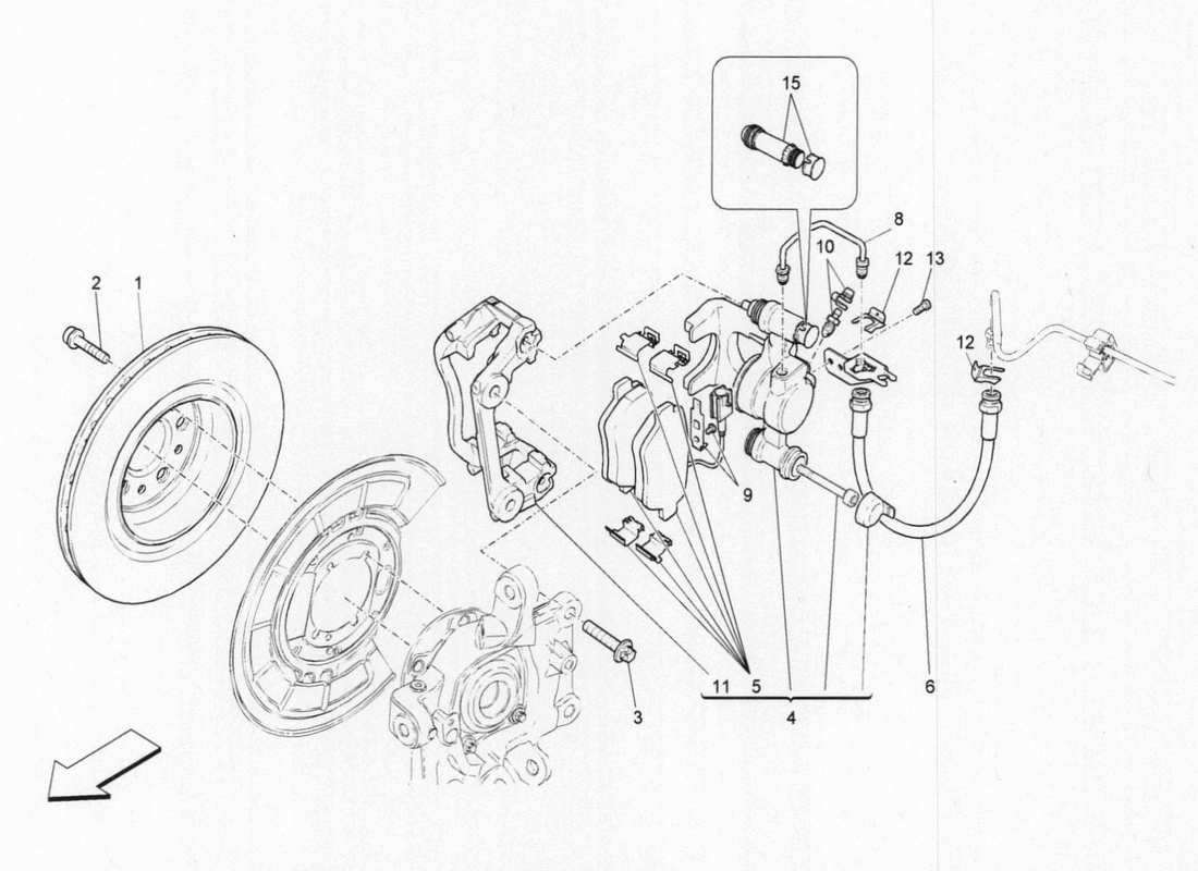 maserati qtp. v6 3.0 bt 410bhp 2015 diagrama de piezas de los dispositivos de frenado en las ruedas traseras
