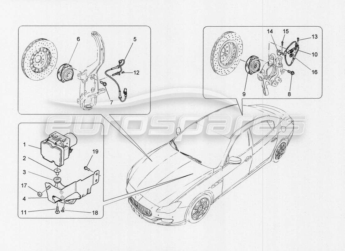 maserati qtp. v8 3.8 530bhp auto 2015 diagrama de piezas de los sistemas de control de frenado
