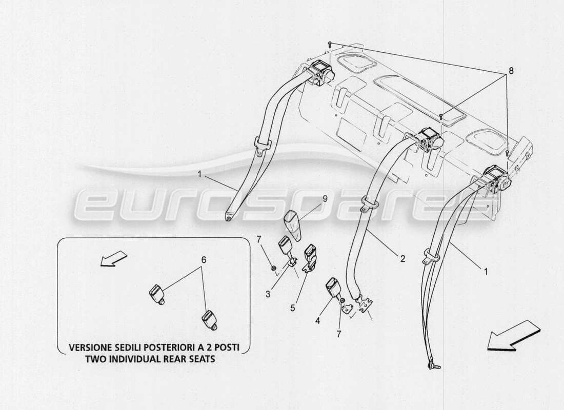 maserati qtp. v8 3.8 530bhp auto 2015 diagrama de piezas de los cinturones de seguridad traseros