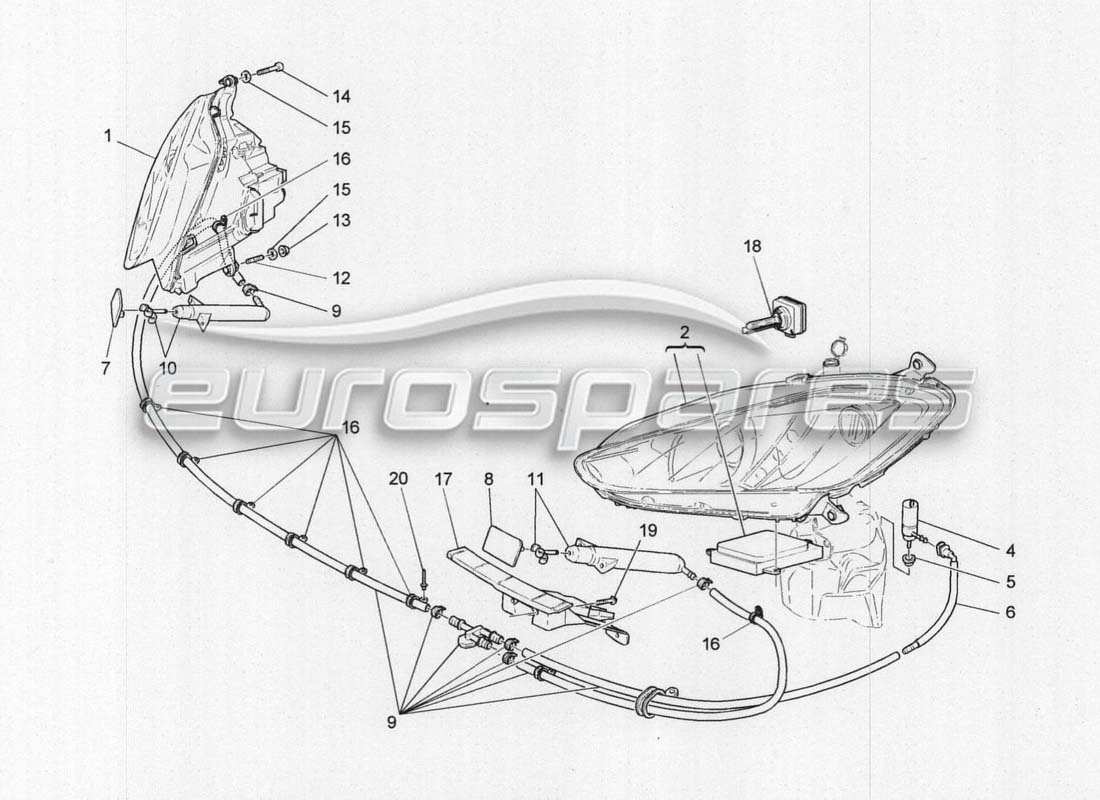 maserati grancabrio mc centenario diagrama de piezas de los grupos de faros