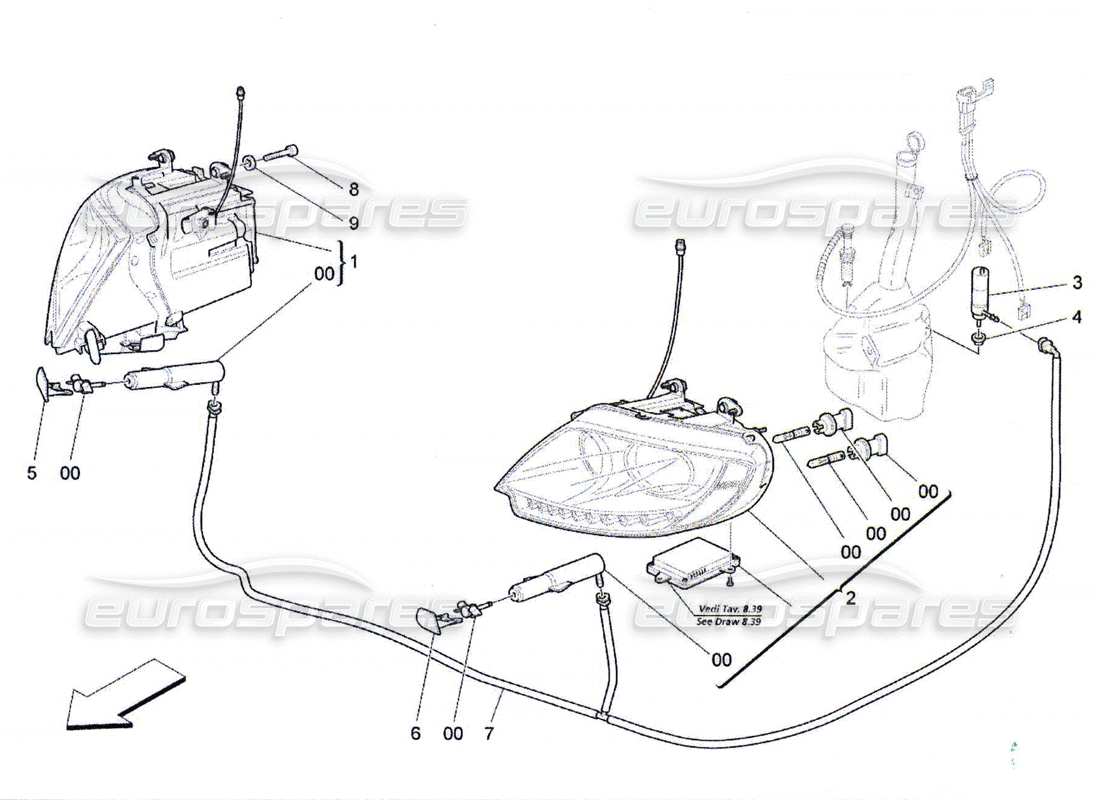 maserati qtp. (2010) 4.7 grupos de faros diagrama de piezas